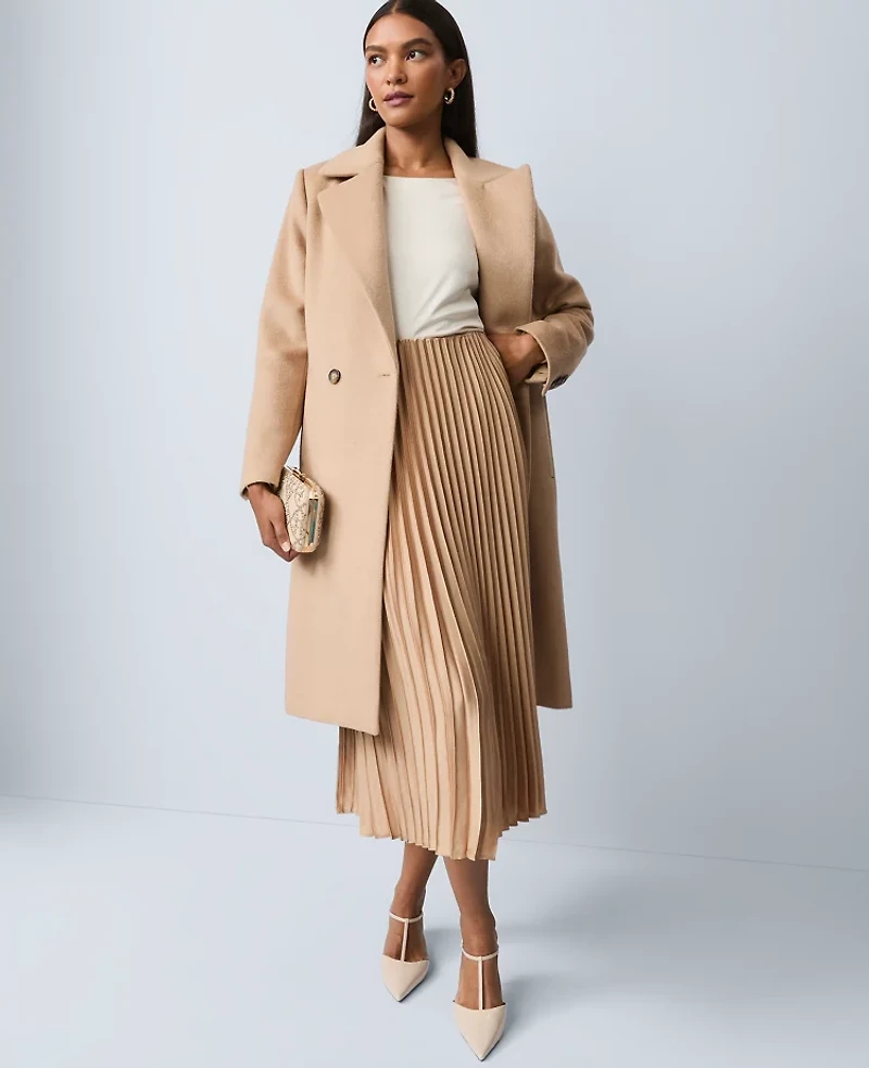 Ann Taylor Satin Pleated Midi Skirt Women's