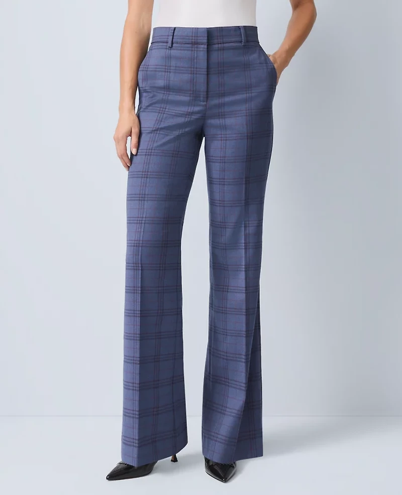Ann Taylor The Petite Flare Trouser Plaid Blue Multi Women's