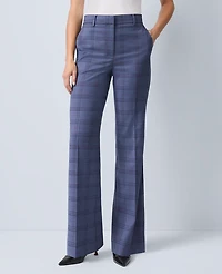 Ann Taylor The Petite Flare Trouser Plaid Blue Multi Women's