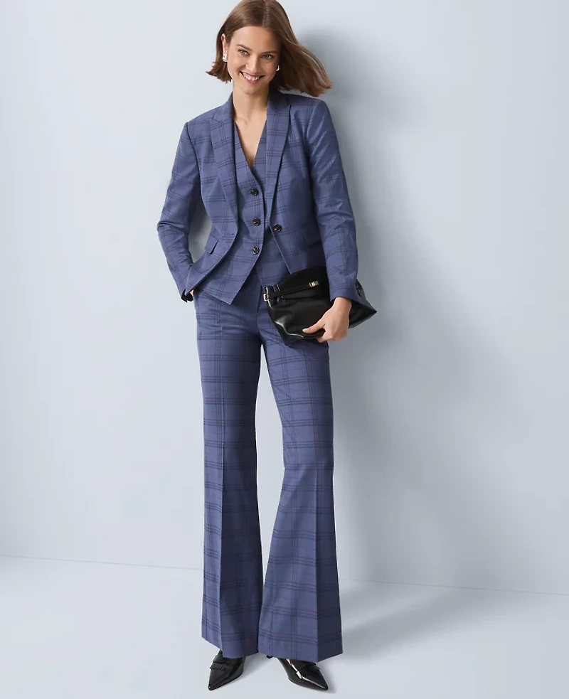 Ann Taylor The Petite Flare Trouser Plaid Blue Multi Women's