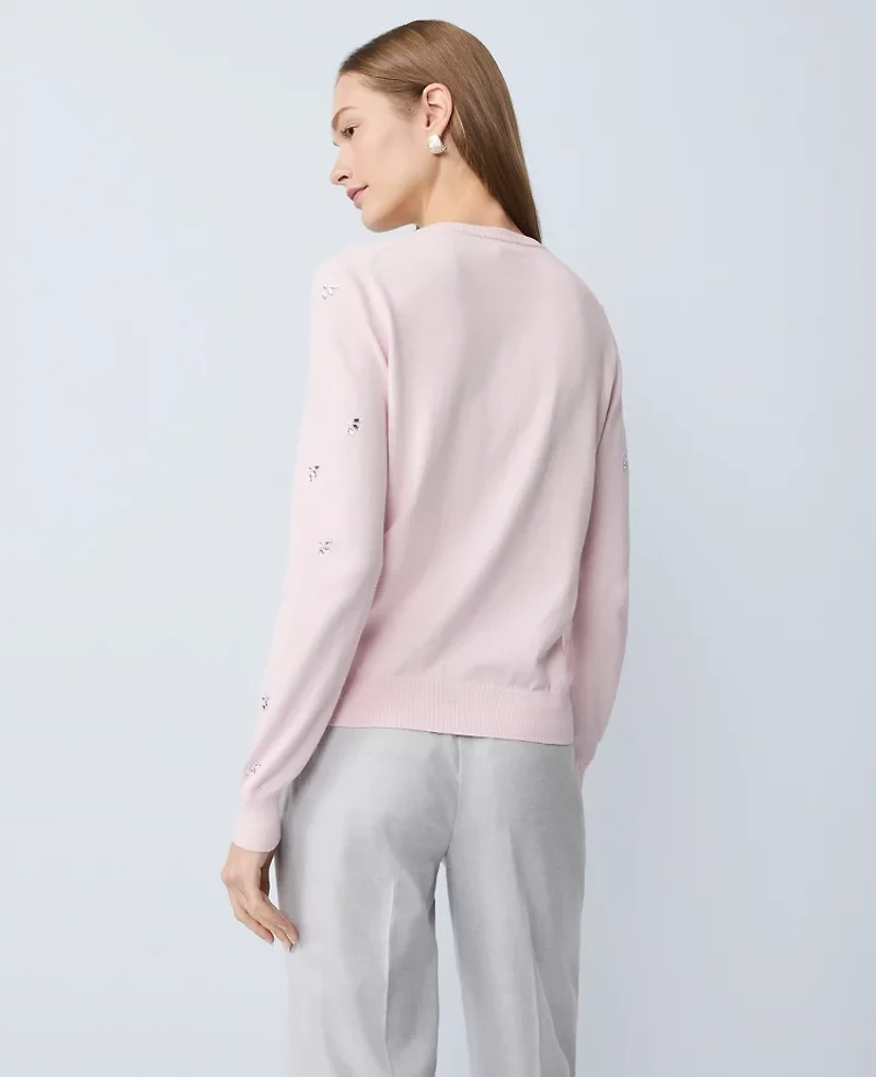 Ann Taylor Petite Crystal Embellished Cardigan Faint Lilac Women's