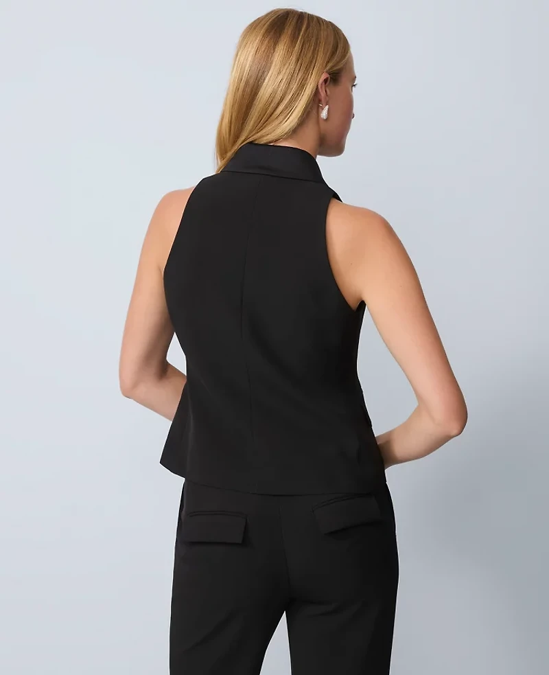 Ann Taylor The Petite Double Breasted Vest Crepe Black Women's