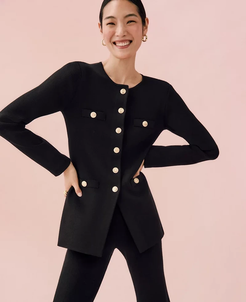 Ann Taylor Petite Crew Neck Cardigan Black Women's