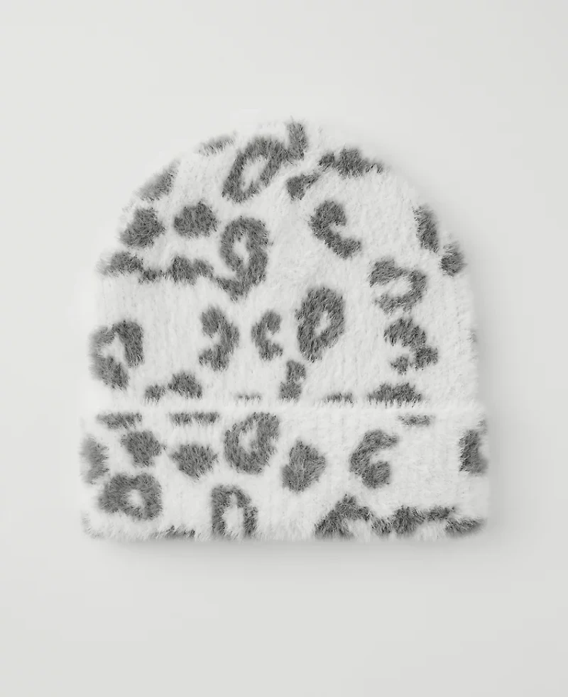Ann Taylor Leopard Print Hat Winter White Women's