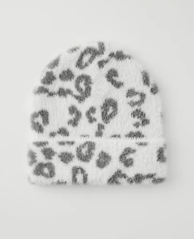 Ann Taylor Leopard Print Hat Winter White Women's