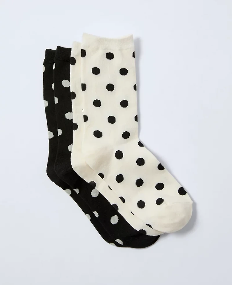 Ann Taylor Dotted Crew Sock Set Black Women's