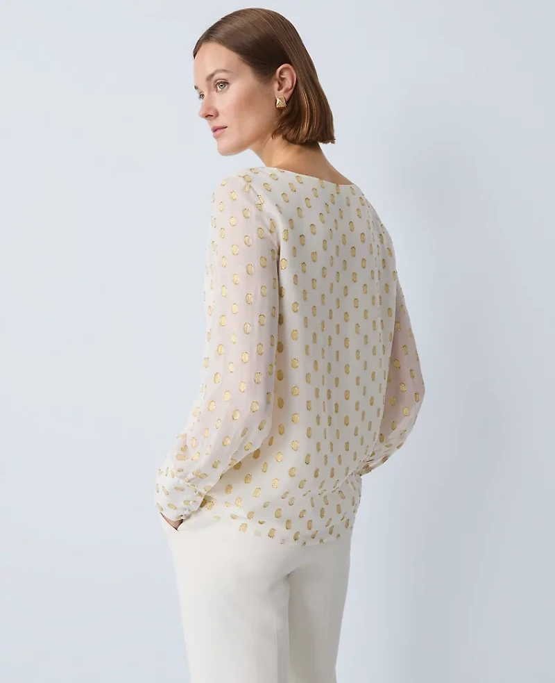 Ann Taylor Dotted Boatneck Blouse Winter White Women's