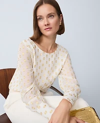 Ann Taylor Dotted Boatneck Blouse Winter White Women's