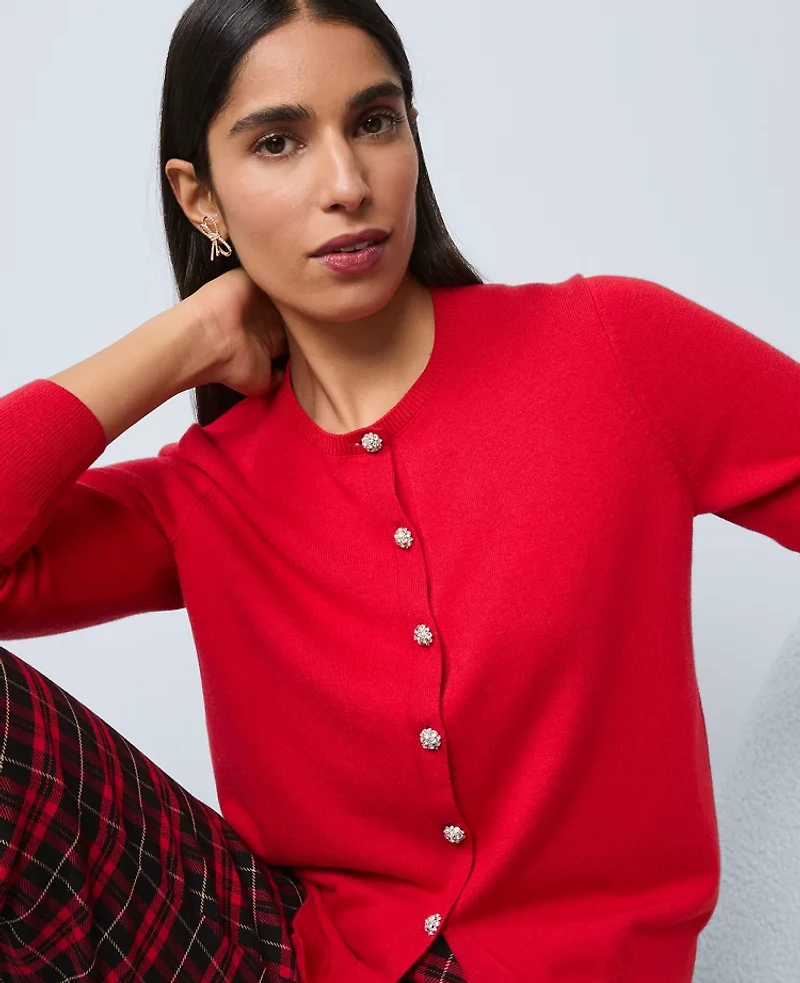 Ann Taylor Petite Embellished Cardigan Iconic Red Women's