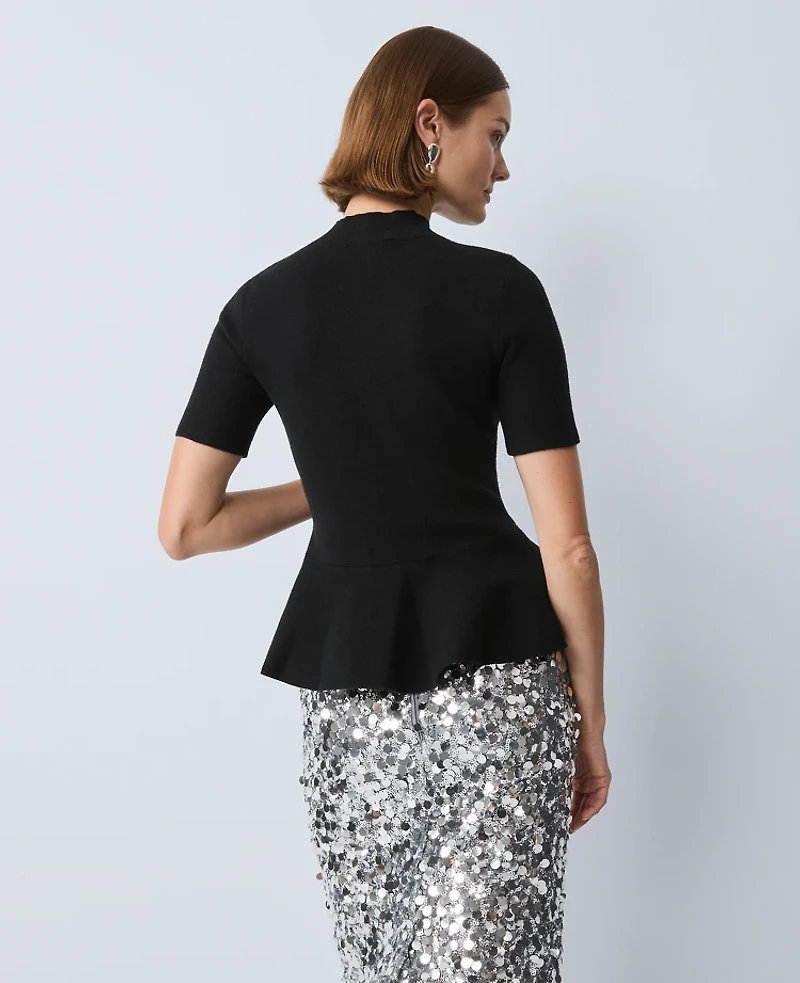 Ann Taylor Mock Neck Peplum Top Black Women's