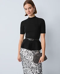 Ann Taylor Mock Neck Peplum Top Black Women's