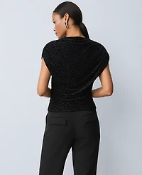 Ann Taylor Petite Velvet Dot Draped Shell Top Black Women's