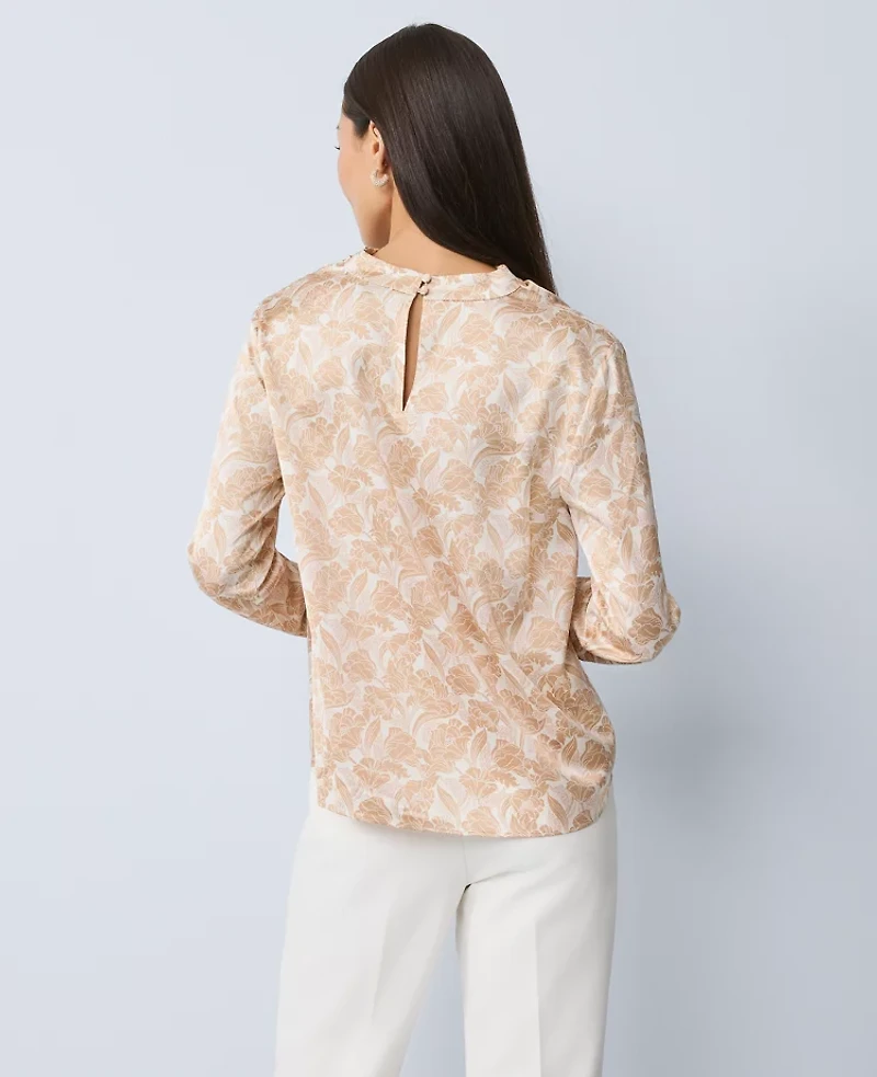 Ann Taylor Petite Floral Asymmetric Satin Top Cafe Au Lait Women's