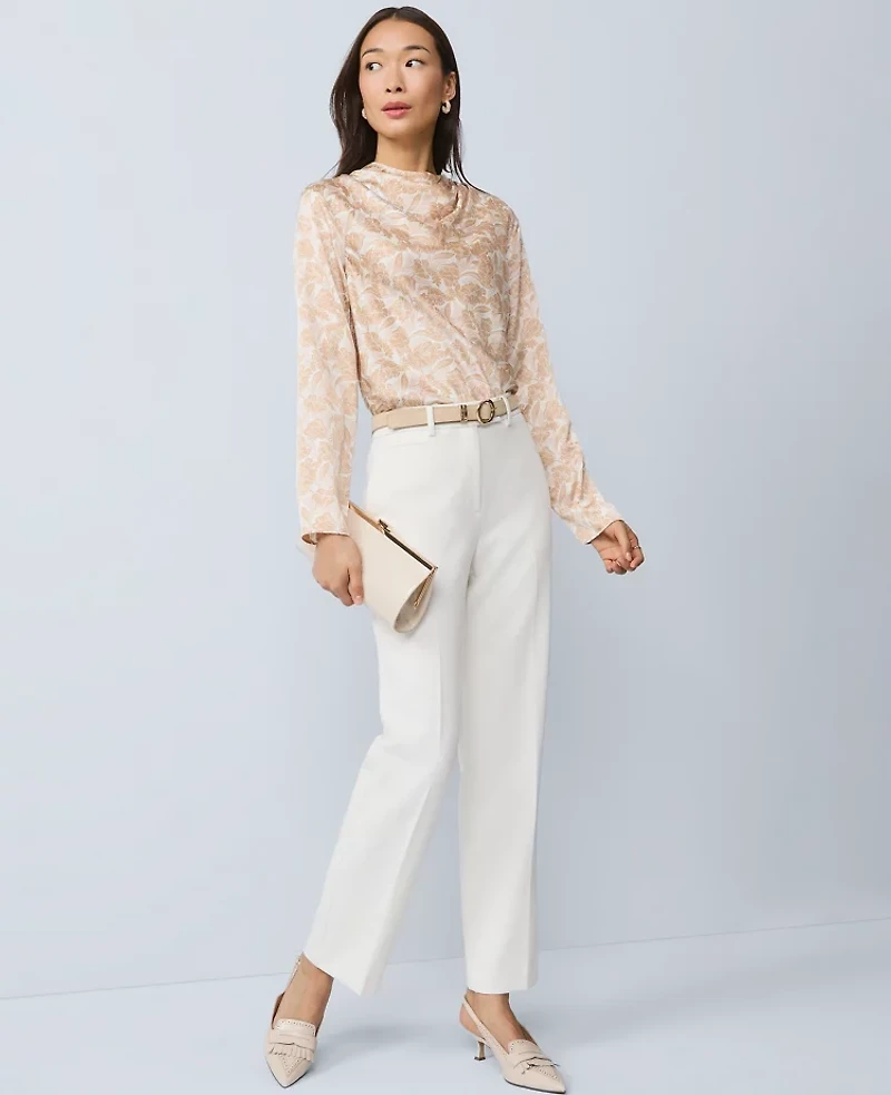 Ann Taylor Petite Floral Asymmetric Satin Top Cafe Au Lait Women's