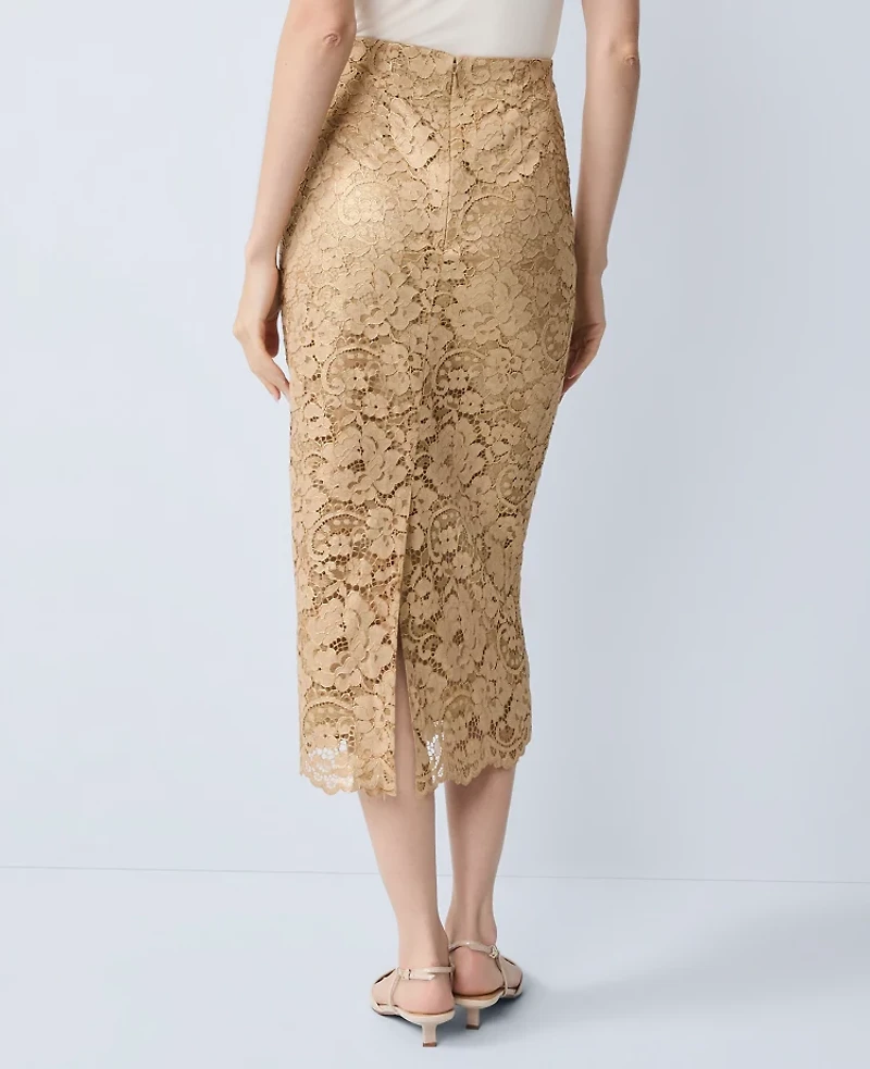 Ann Taylor Petite Lace Column Midi Skirt Gold Women's