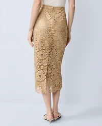 Ann Taylor Petite Lace Column Midi Skirt Gold Women's