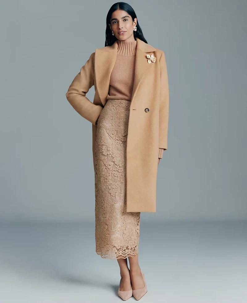 Ann Taylor Petite Lace Column Midi Skirt Gold Women's