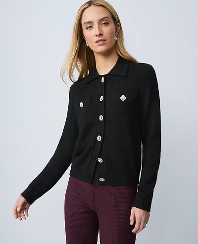 Ann Taylor Petite Embellished Collared Cardigan Women's