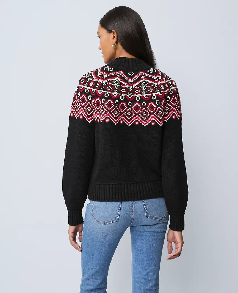 Ann Taylor Petite Weekend Collection Fair Isle Mock Neck Sweater Black Women's
