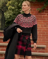 Ann Taylor Petite Weekend Collection Fair Isle Mock Neck Sweater Black Women's