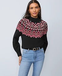 Ann Taylor Petite Weekend Collection Fair Isle Mock Neck Sweater Black Women's