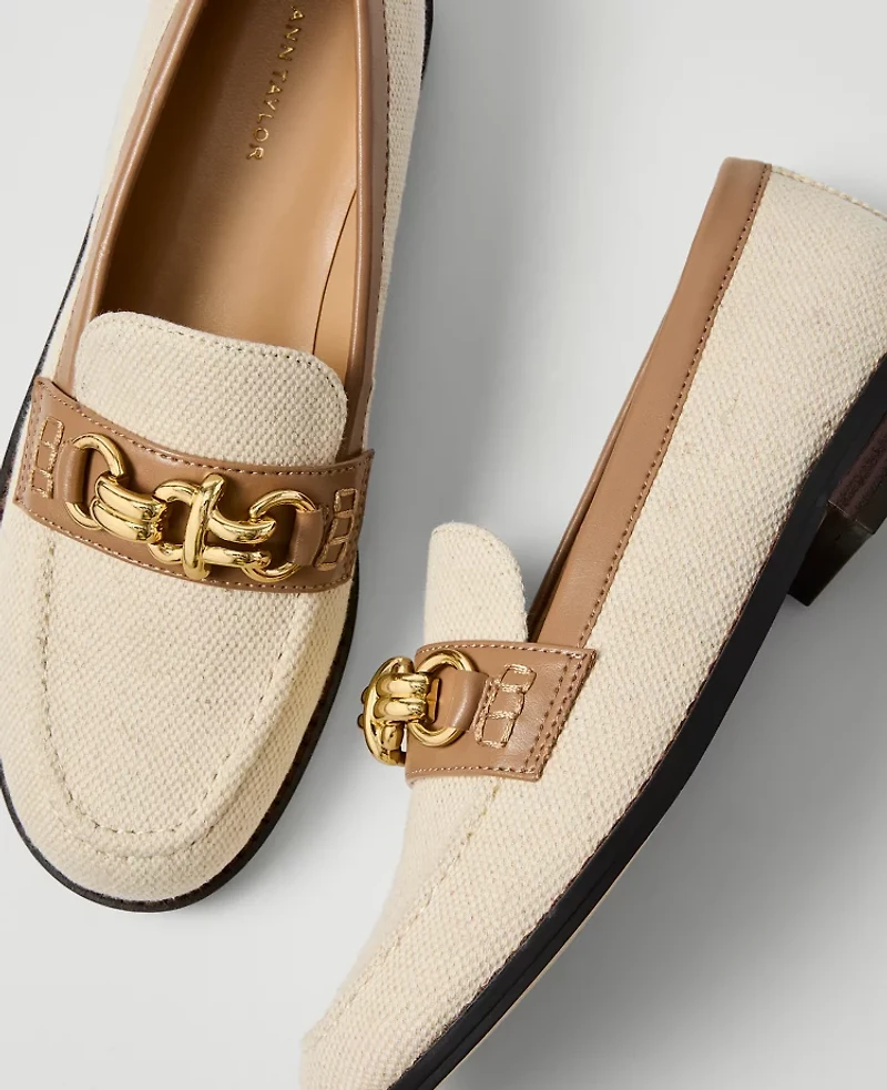 Ann Taylor Hardware Embellished Loafer Natural Oat Women's
