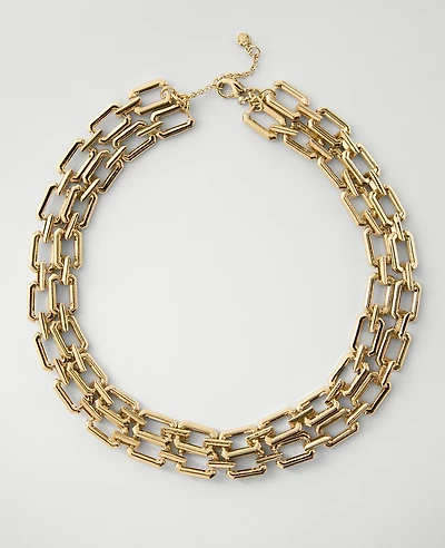 Ann Taylor Chunky Layered Metal Necklace Goldtone Women's