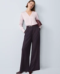 Ann Taylor Mixed Media Pleat Front Top Faint Lilac Women's