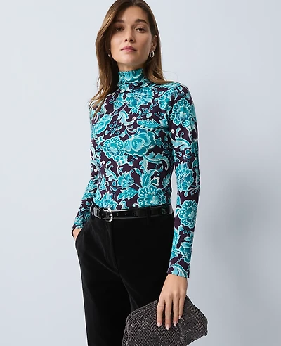 Ann Taylor Floral Turtleneck Top Aubergine Dream Women's