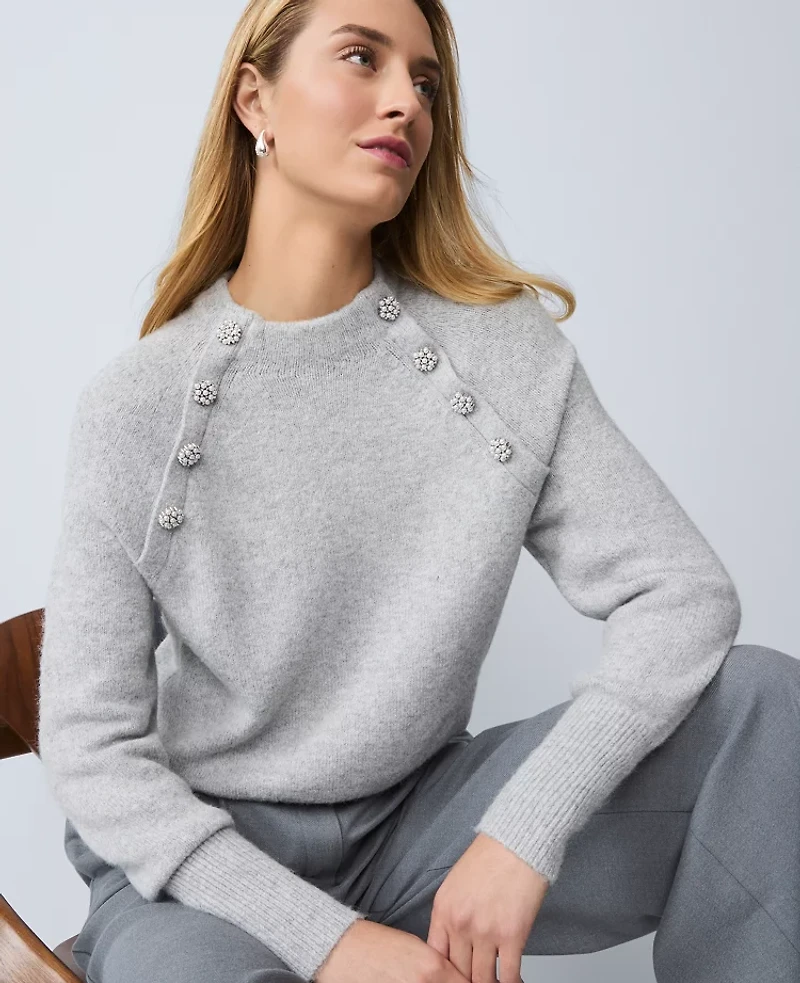 Ann Taylor Petite Embellished Mock Neck Sweater Women's