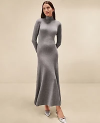 Ann Taylor Petite Ribbed Turtleneck Sweater Dress Medium Heather Grey Women's