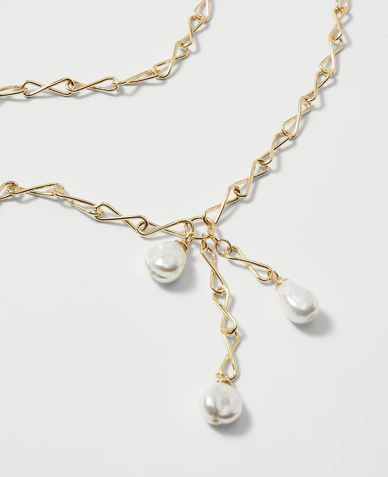 Ann Taylor Triple Pearl Lariat Necklace Ivory Women's