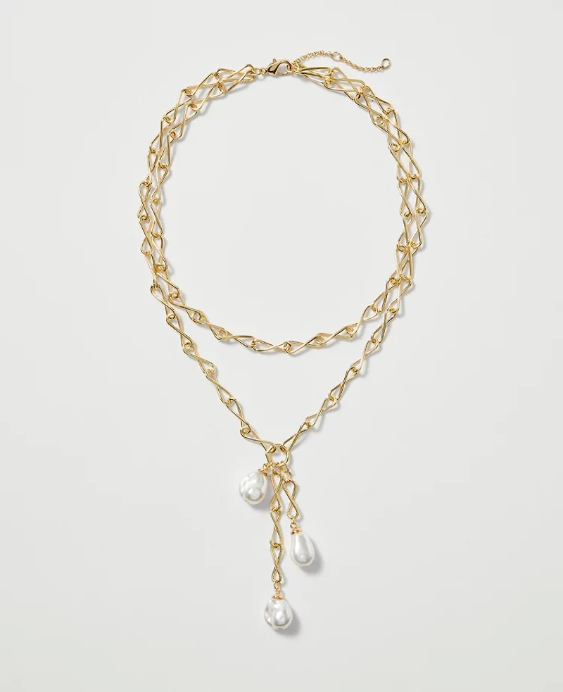 Ann Taylor Triple Pearl Lariat Necklace Ivory Women's