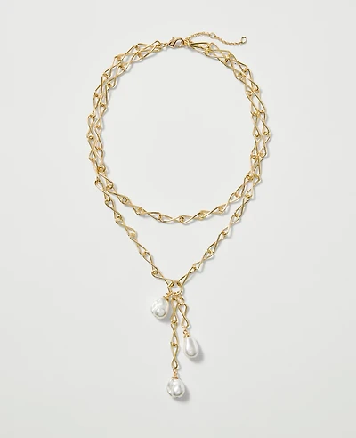 Ann Taylor Triple Pearl Lariat Necklace Ivory Women's