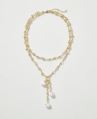 Ann Taylor Triple Pearl Lariat Necklace Ivory Women's
