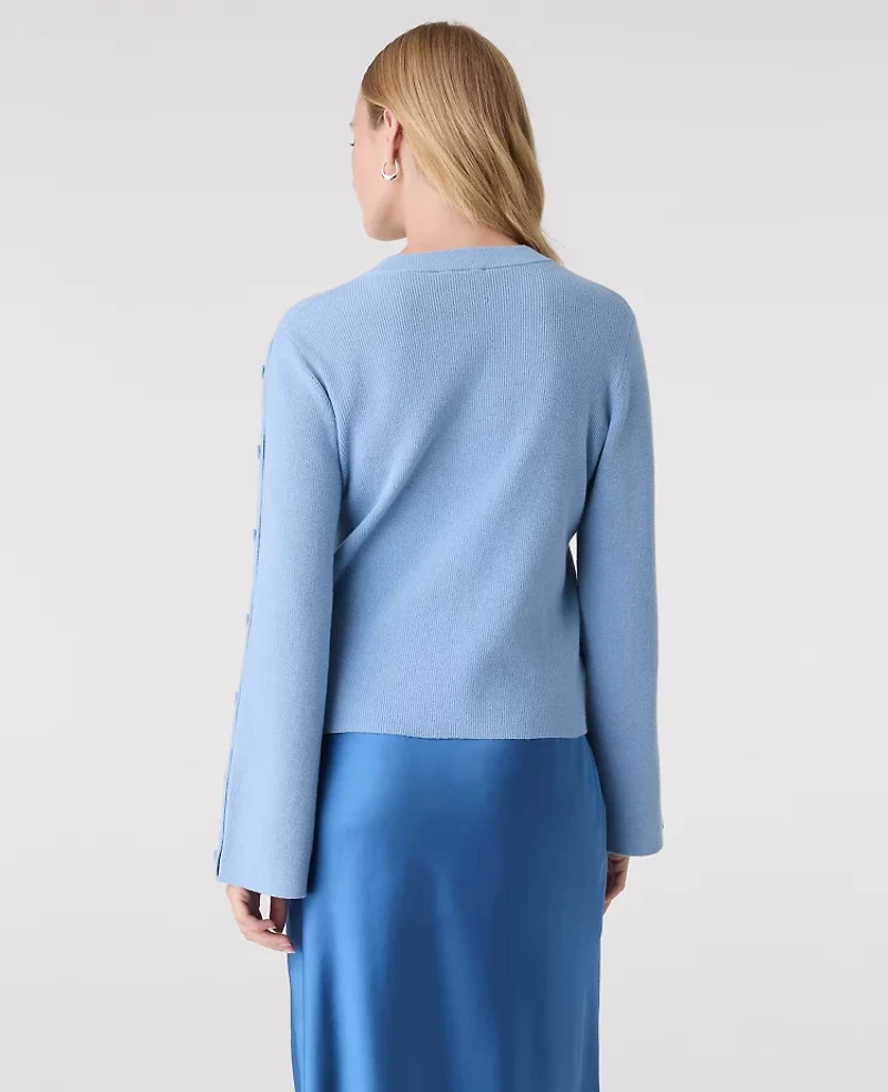 Ann Taylor Petite Button Ribbed Sweater Light Blue Dusk Women's