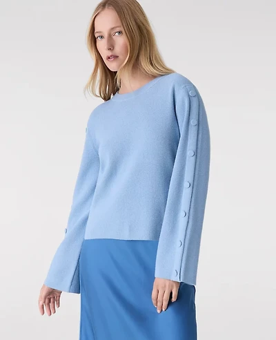 Ann Taylor Petite Button Ribbed Sweater Light Blue Dusk Women's
