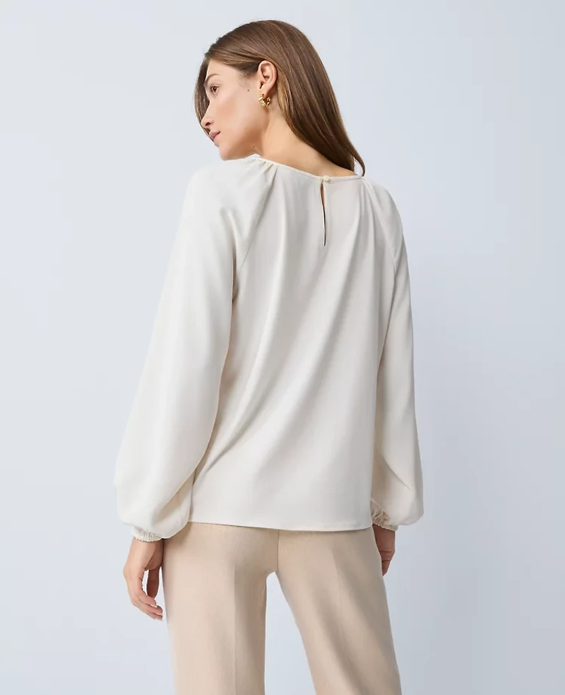 Ann Taylor Lace Trim Mixed Media Blouse Winter White Women's