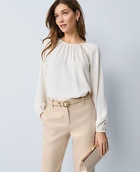 Ann Taylor Lace Trim Mixed Media Blouse Winter White Women's