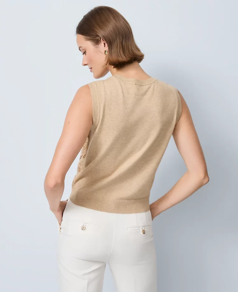 Ann Taylor Petite Lace Sweater Shell Top Camel Melange Women's