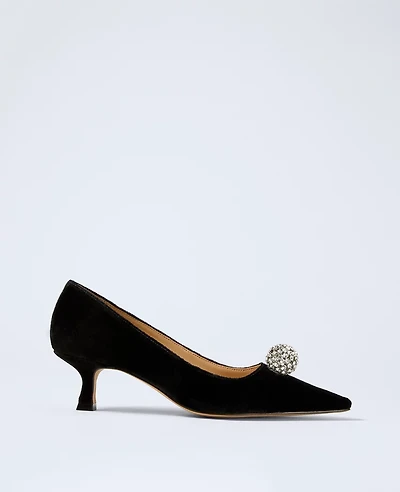 Ann Taylor Velvet Embellished Kitten Heel Pump Black Women's