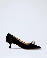 Ann Taylor Velvet Embellished Kitten Heel Pump Black Women's