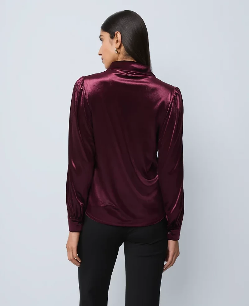 Ann Taylor Petite Velvet Button Down Shirt Poised Plum Women's