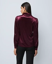 Ann Taylor Petite Velvet Button Down Shirt Poised Plum Women's