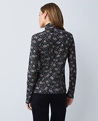 Ann Taylor Petite Weekend Collection Floral Turtleneck Top Night Sky Women's