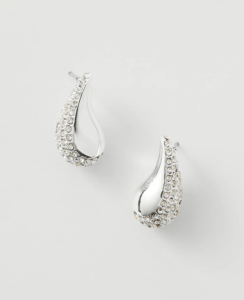 Ann Taylor Pave Teardrop Stud Earrings Silvertone Women's