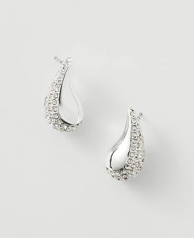 Ann Taylor Pave Teardrop Stud Earrings Silvertone Women's