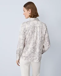 Ann Taylor Floral Satin Button Down Shirt Magnesium Women's