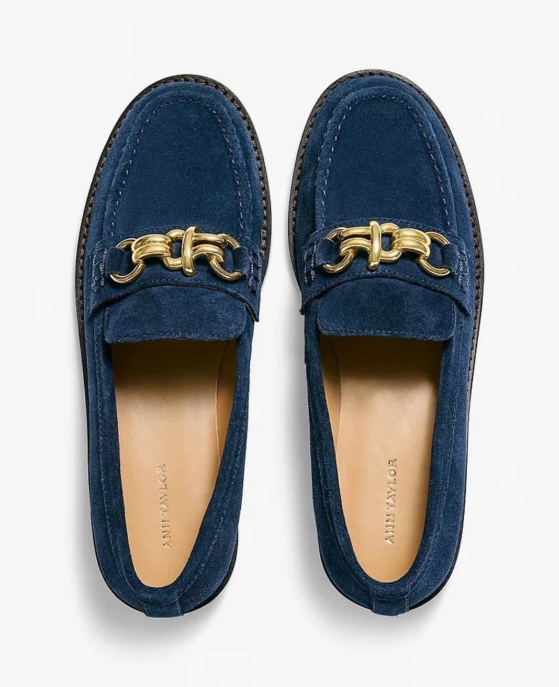Ann Taylor Hardware Embellished Suede Loafer Women's