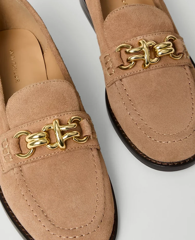 Ann Taylor Hardware Embellished Suede Loafer Women's